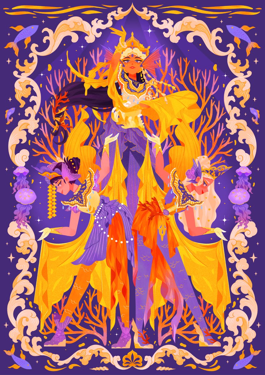 💜🧡💛
Newsantara : Ulek Mayang
The tale of the sea princess who loved a fisherman. Rather than going to land to be with him, she abducted his soul and brought it to the depths.

‘Let those from the sea return to the sea, let those from land return to the land’