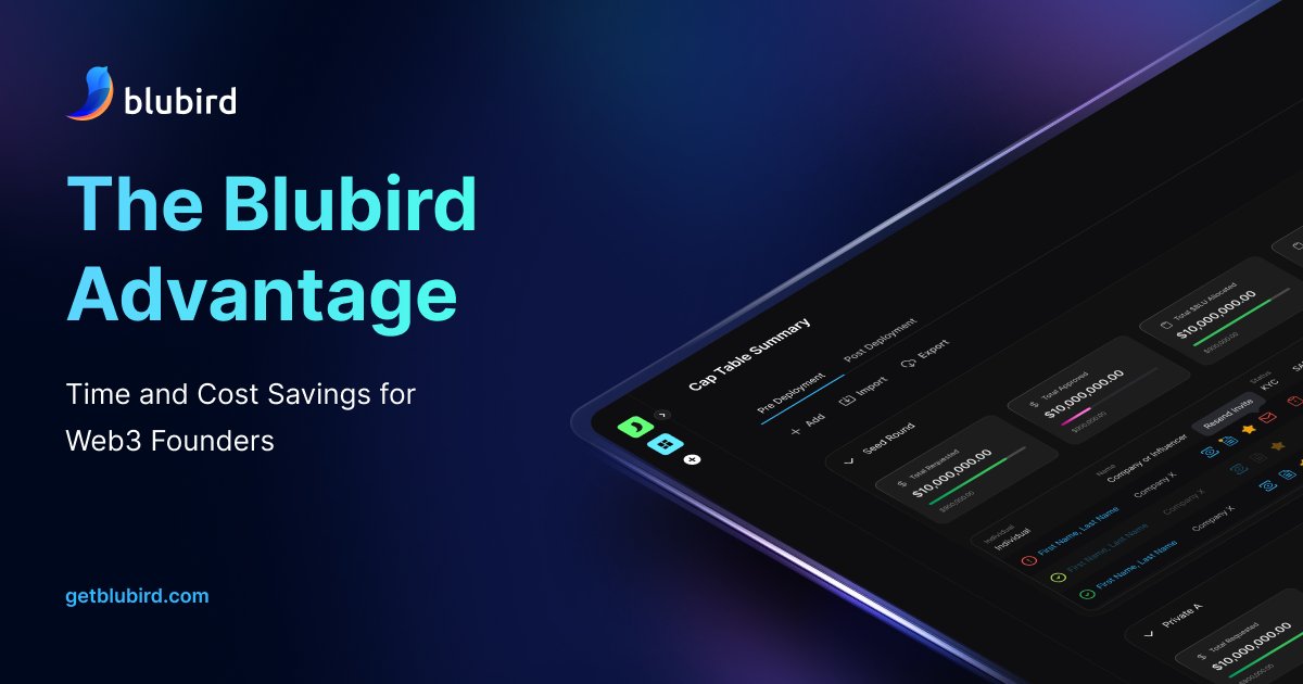 📣 Did you know that Web3 founders can now cut weeks of work and save tens of thousands of dollars on token launches?

👉 From tokenomics and audits to portals and KYC, here’s the breakdown of time &amp; cost savings teams see with Blubird: getblubird.com/blog/the-blubi…