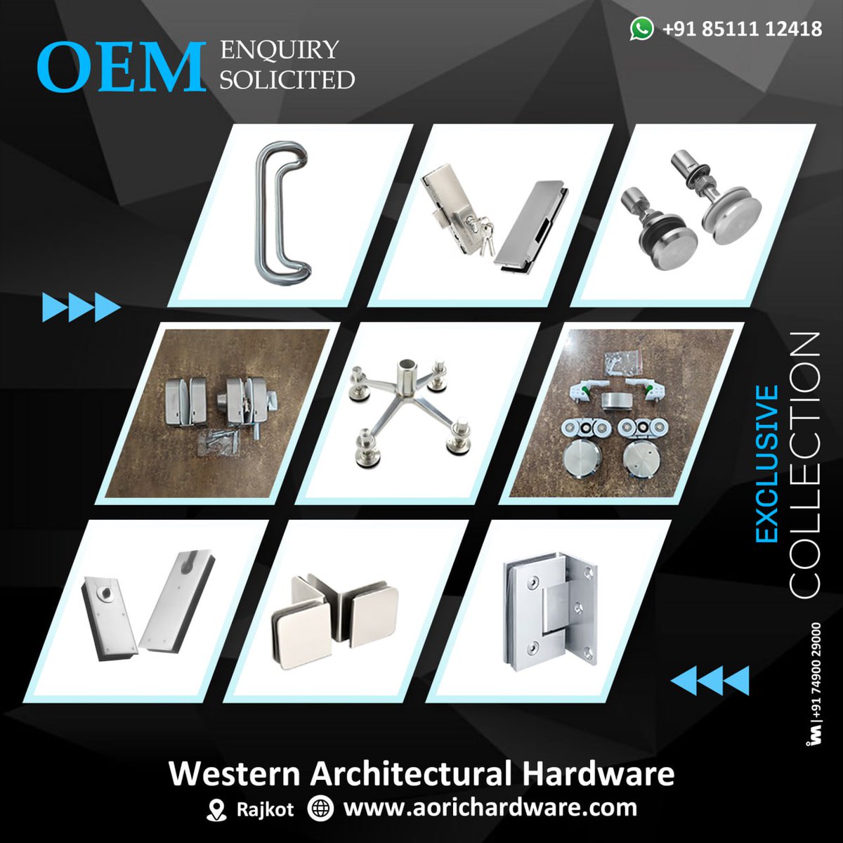ibais_hardware's tweet photo. WESTERN ARCHITECTURAL HARDWARE (RAJKOT)
For enquiry via WhatsApp click:
https://t.co/LdLA3qxitC
Mr. Yagnesh Bhanderi - +918511112418
#glassfitting #floorspring #glass #toppatch #bottompatch #spiderfitting #glasshardware #fittingproduct
.
@ibais_hardware https://t.co/qzw61eaHL6