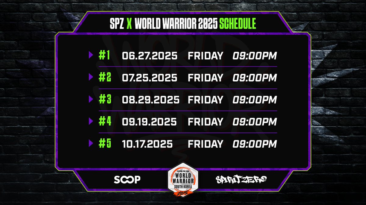 #CAPCOMCUP12 를 향한 도전!    

월드워리어 한국 지역 3회차 토너먼트 참가 신청이 일주일 앞으로 다가 왔습니다!
많은 관심과 참여 부탁 드립니다!  

참가등록 마감 : 2025년 08월 27일 23시59분   
참가신청 링크 : start.gg/ww25-spz-kr03
