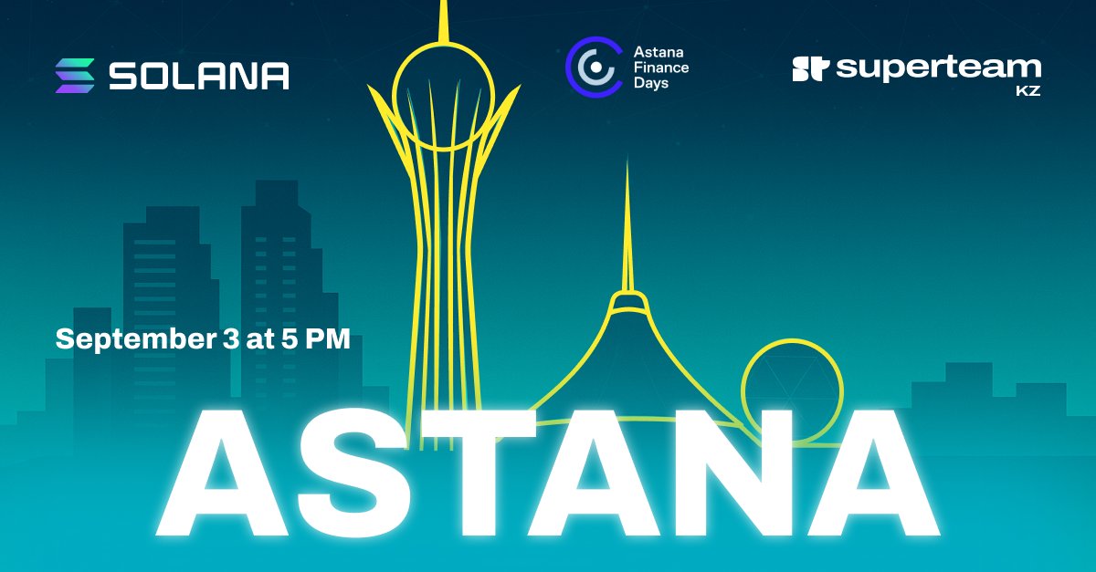 SuperteamKZ's tweet image. 🚀 Discover the future of finance at Innovate with Solana: The Future of Web3 - a side event within Astana Finance Days 2025!
🎤 Panels with top banks &amp;amp; fintech innovators
💡 Solana ecosystem project showcases
🚀 Web3 training with Solana devs
🤝 Network with founders &amp;amp; industry…