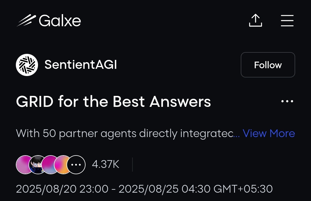 ✅ <a href="/SentientAGI/">Sentient</a> New Galxe Quest❤️‍🔥

🔗Link - app.galxe.com/quest/5pH5qUCo…

👉 Complete the tasks Ending on 25 August 
👉 need X Account with atleast 200 Followers
👉 Previous post - t.me/miningdada/5585