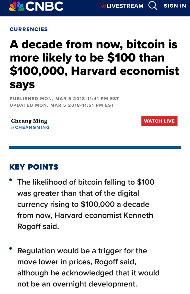Almost a decade ago I was the Harvard economist that said that bitcoin was more likely to be worth $100 than 100k.  What did I miss? Absolutely nothing because you are all fucking wrong and I went to Harvard so I’m smarter than you. I don’t care what the market says, I’m right.