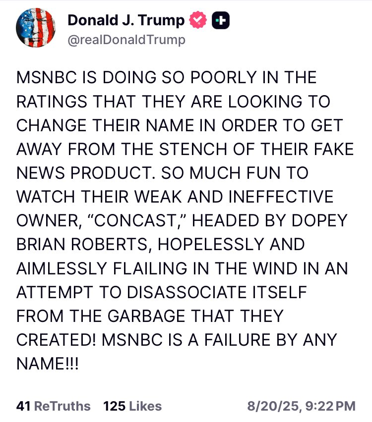 Acyn's tweet image. The president spending his late evening attacking MSNBC
