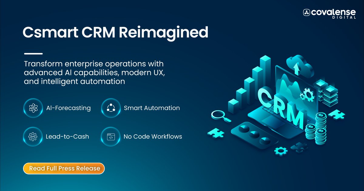 🚀 LAUNCHED: AI-powered #CsmartCRM with intelligent forecasting, lead-to-cash automation &amp; 360° customer insights.

✨ Modern UI | 🎯 Smart routing | 📊 Real-time dashboards

👉 Read the full press release: bit.ly/4lBvNnO 

#DigitalTransformation #AIinCRM #EnterprisesCRM
