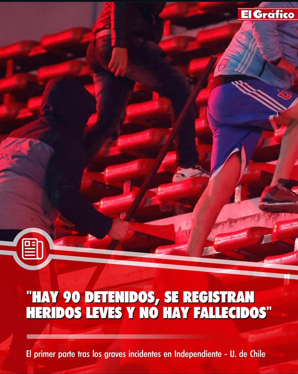 Segundo o departamento de imprensa do Independiente, 90 torcedores chilenos foram presos, alguns feridos leves e não há falecidos: