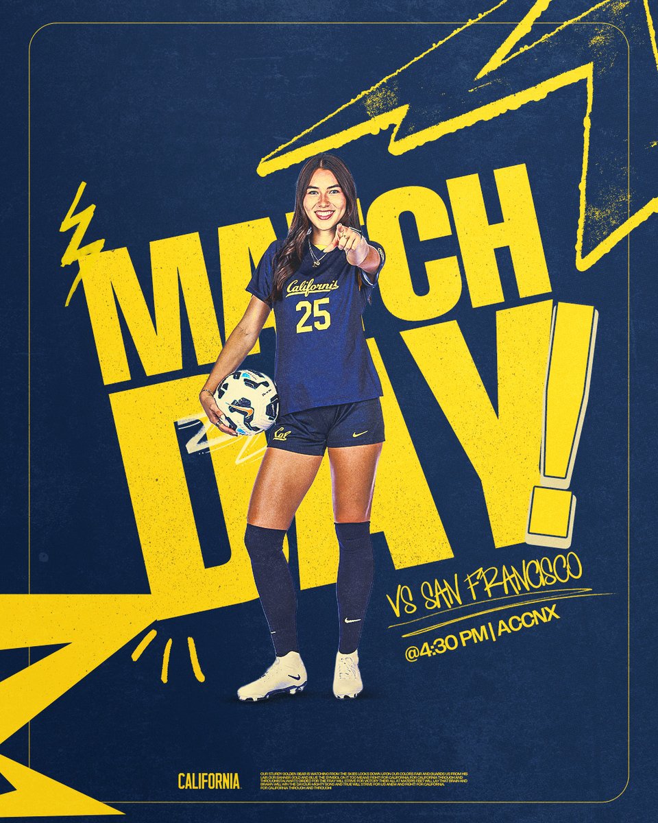 𝐌𝐚𝐭𝐜𝐡 𝐃𝐚𝐲 ⚽️

🆚 San Francisco
⌚️ 4:30 PM
📍 Edwards Stadium | Berkeley, CA
🎟️ Free Admission!
📺 ACCNX | calbea.rs/4fHlgpC
📊 statb.us/b/595120

#GoBears