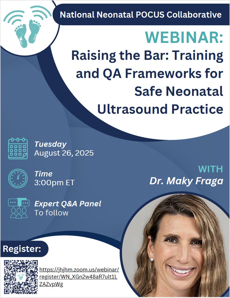 August webinar alert! 🔈Register now for another awesome high yield NNPC Webinar on 🗓️ Tuesday, August 26th at 3pmEST. 🔊 ⭐️Dr. Maky Fraga⭐️ will present "Training and QA Frameworks for Safe Neonatal Ultrasound Practice"!!