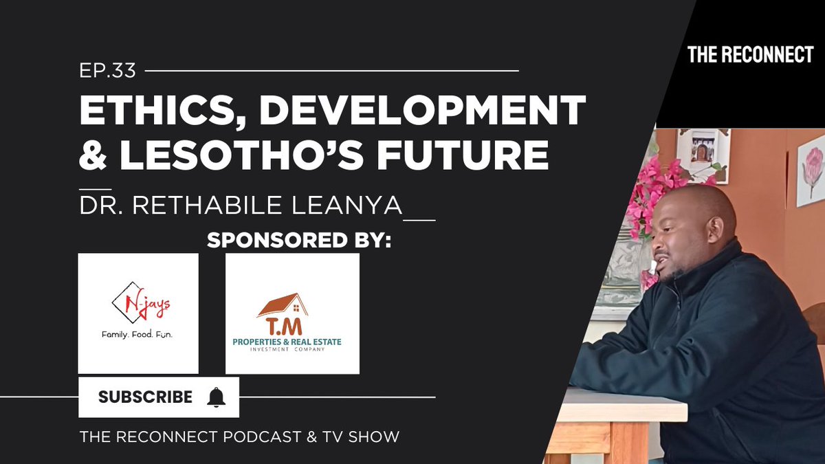 phalali_t_j's tweet photo. New Episode: Dr. Rethabile Leanya | Ethics, Development &amp; The Future of Lesotho

https://t.co/Nbmmw1PJTL

In this episode of The Reconnect Podcast &amp; TV Show, host Thapelo Phalali sits down with Dr. Rethabile Leanya (PhD) https://t.co/CdtDh15D7z