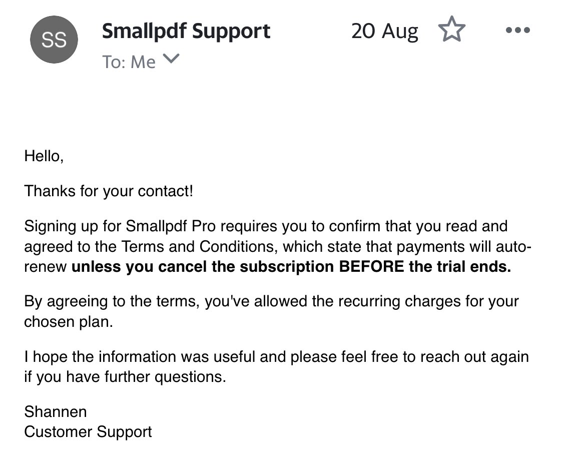 LeKiet28971's tweet image. Hoping someone can share my smallpdf account that I was unable to cancel in time.
I hate this auto-renewal without an email warning or something.
They won't give refund even though I explained my situation, I hate my life so much.
#smallpdf