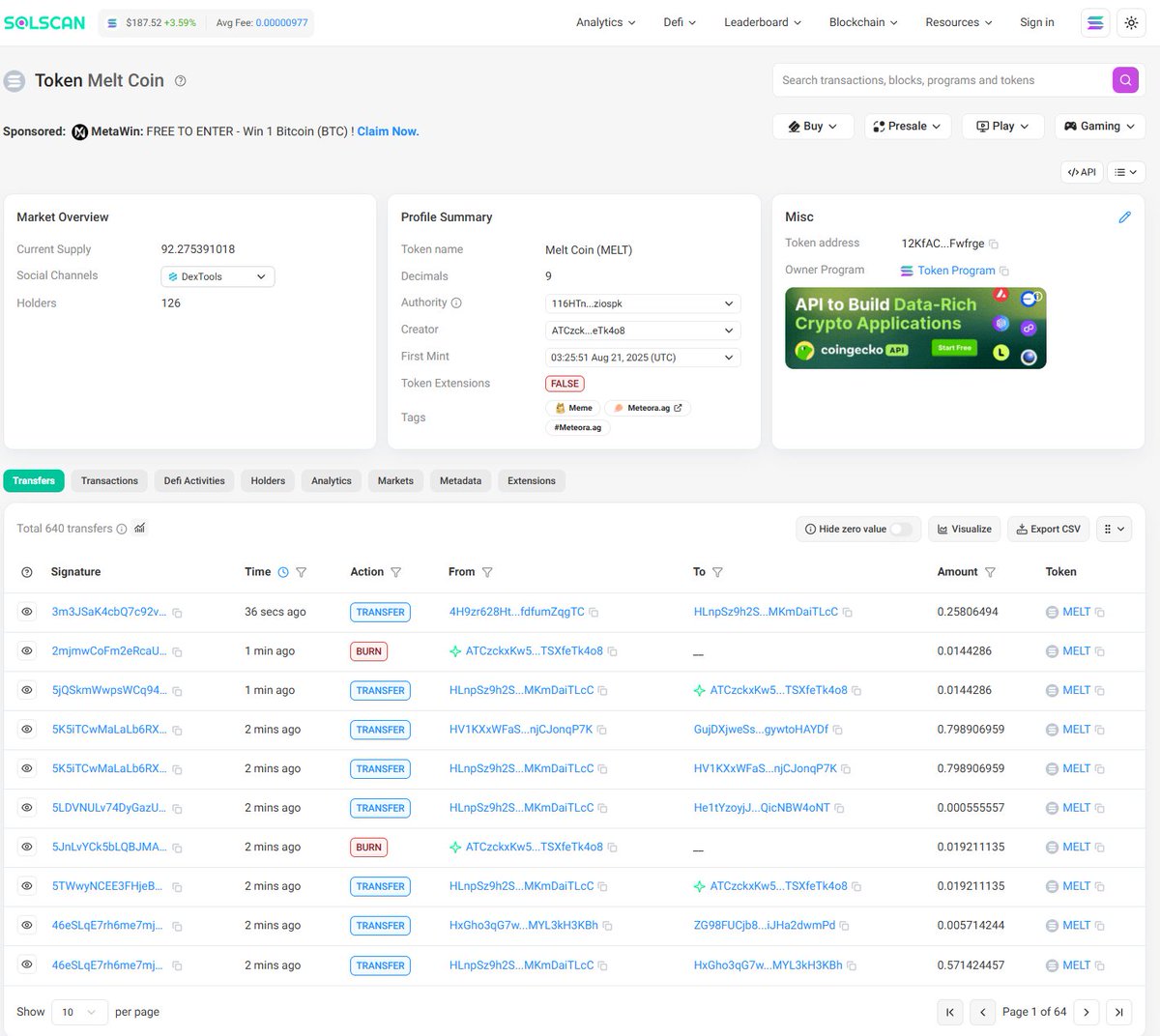 MeltCoinSol's tweet photo. The burnt amount is nearing 8%!

You can see on SolScan the burn transactions as well: https://t.co/OqAigj3BQI

Tech is working.

$MELT is melting supply fast, grab yours before true supply shock hits.

12KfACcYLAnmvqG3Ce6T357JpZv5rPv7YsK54jFwfrge

$SOL #Solana @MeteoraAG https://t.co/2hxPc0SpGa