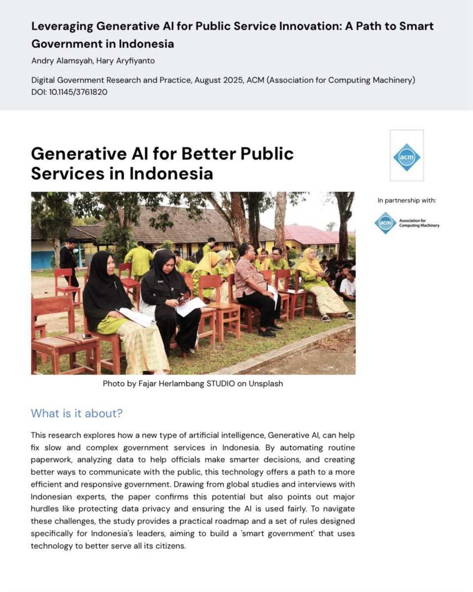 Generative AI for Better Public Service in Indonesia

dl.acm.org/doi/10.1145/37…

#justpublished