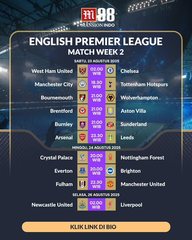 m88_id's tweet photo. ⚽ JADWAL PEKAN INI! ⚽

🏆 Premier League – MD 02
📅 23 – 26 Agustus
🇪🇸 LaLiga – MD 02
📅 23 – 26 Agustus
🇮🇹 Serie A – MD 01
📅 23 – 26 Agustus
🇮🇩 Liga 1 – MD 03
📅 22 – 24 Agustus

#PremierLeague #LaLiga #SerieA #Liga1 #Matchday #SepakBola #BigMatch https://t.co/JorX8vkP1X
