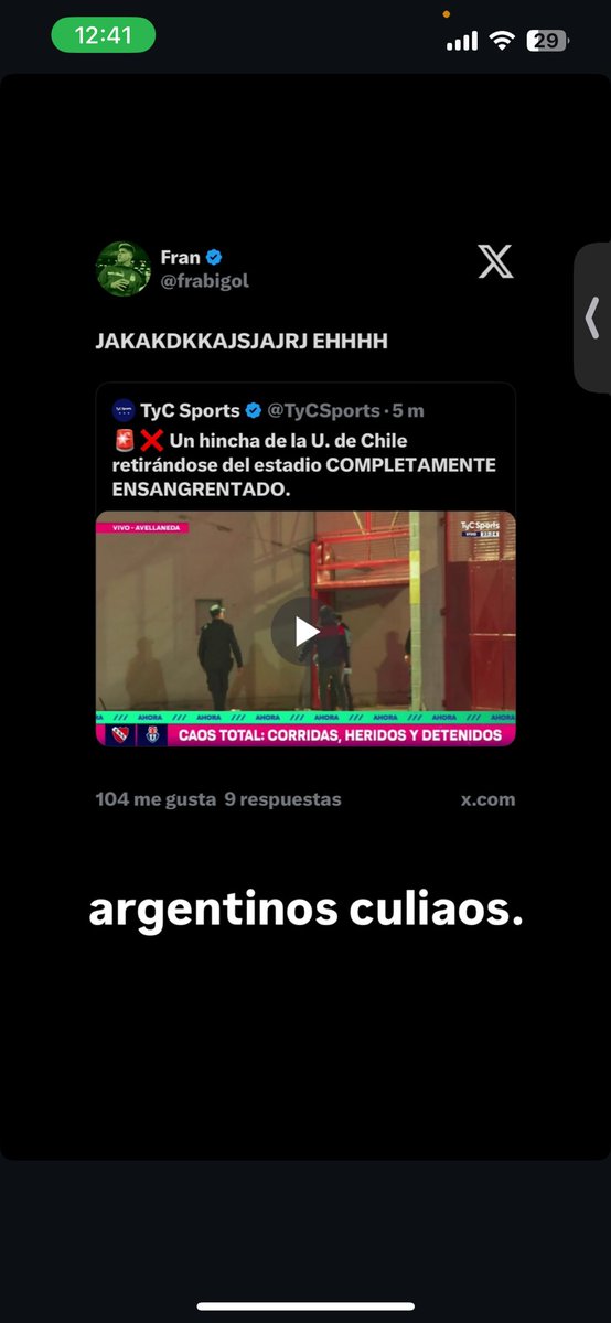 Naico231's tweet photo. @frabigol Tu igual deberías ir inútil de mierda hablando así sabiendo que hay gente que está muriendo y con lesiones graves teniendo nada que ver, eres lamentable después borrando las cosas para que no te critiquen https://t.co/RcYqPeuuUV