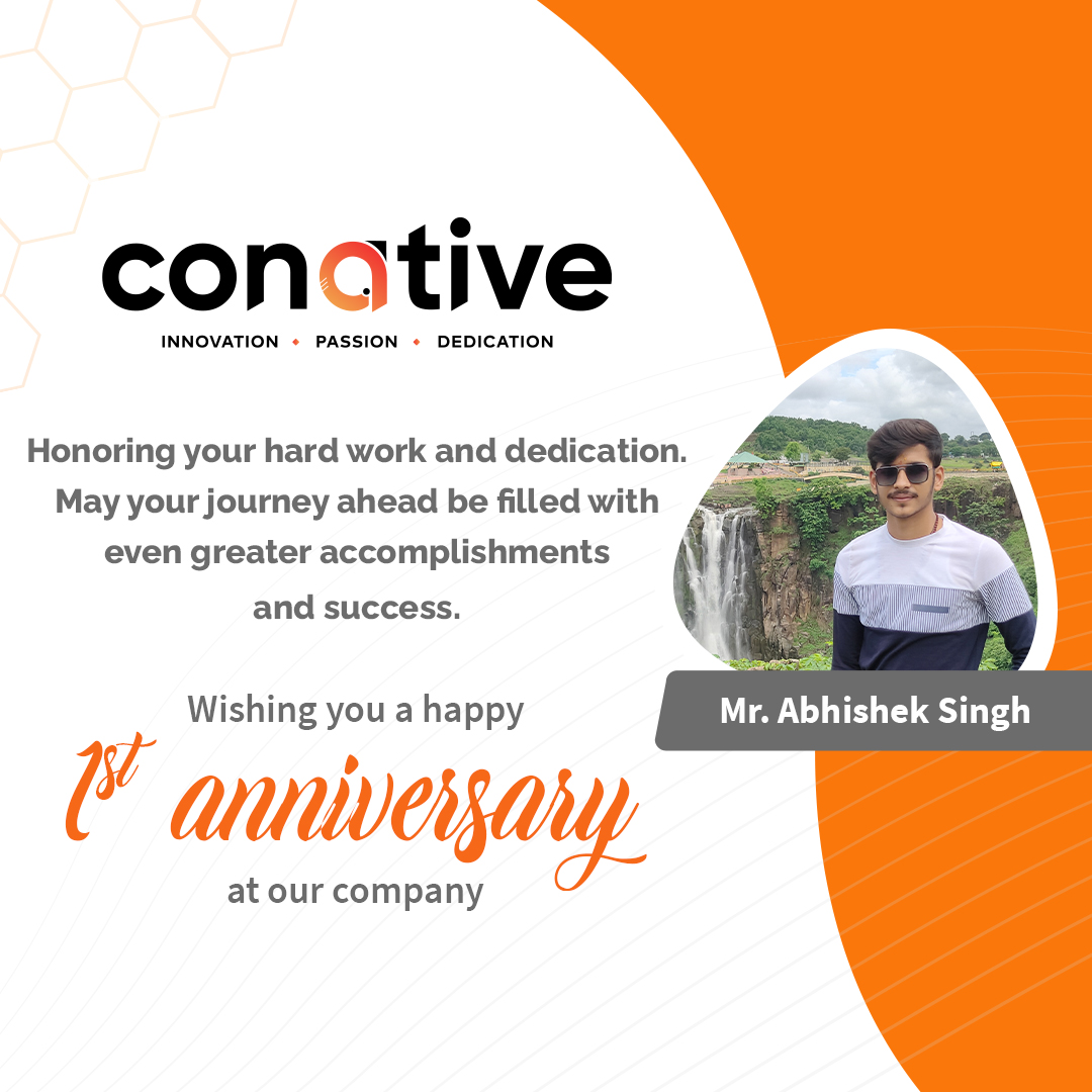 CITSINDORE's tweet photo. "Happy 1st Work Anniversary, Abhishek Singh! 🎊

 A big shout-out to your hard work, energy, and commitment over the past year. 

Keep shining and achieving new milestones with us! 💐👏
 #OneYearStrong #TeamConative" https://t.co/4CxB3f8MsE