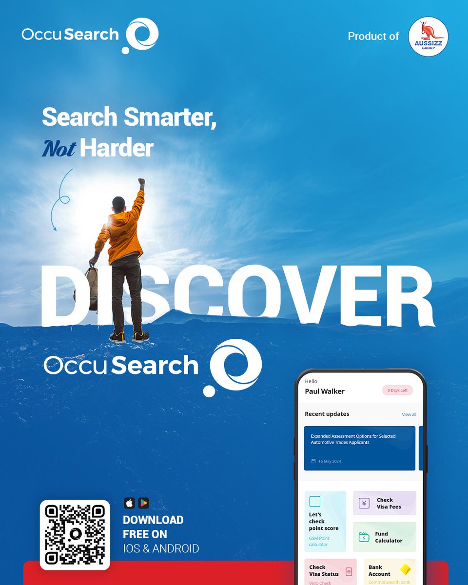 aussizz's tweet image. Search smarter,not harder.

With 𝐎𝐜𝐜𝐮𝐒𝐞𝐚𝐫𝐜𝐡, explore visas,check eligibility, estimate fees all in one app.

𝐃𝐨𝐰𝐧𝐥𝐨𝐚𝐝 𝐍𝐨𝐰 : lnkblz.co/occusearch

#OccuSearch #VisaAustralia #StudyAbroad #PRAustralia #MigrationSupport #StudentVisaJourney #FutureInAustralia