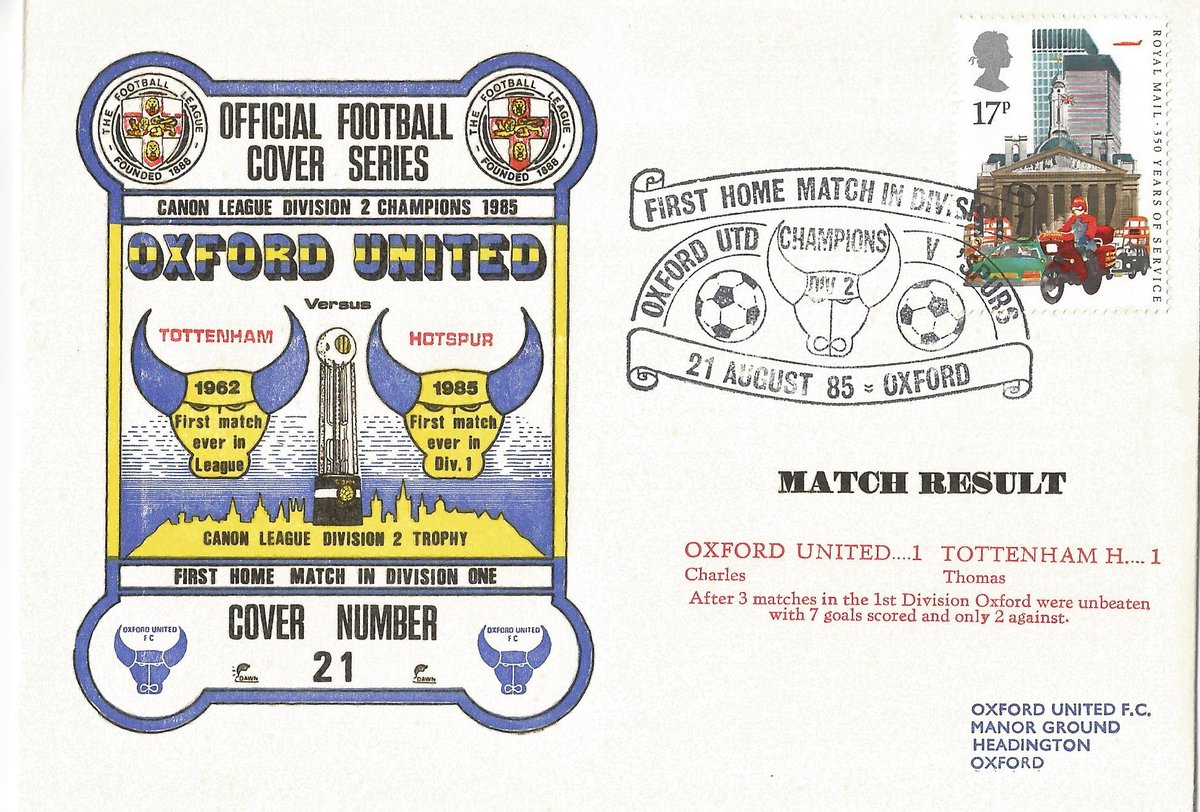 GeoffChilds1066's tweet photo. Postmark/Cover of the day
21  August  1985
First Home Match in Division 1 Oxford United Champions Div 2 V Spurs Oxford
Geoff (GBCC) https://t.co/eCmlKYcOMw
#specialevent #gbcovercollector #stamp #stamps #POSTMARK #postmarks #covercollector #GBCC #postmarkoftheday #oxfordunited https://t.co/BWQ3sYlRtl