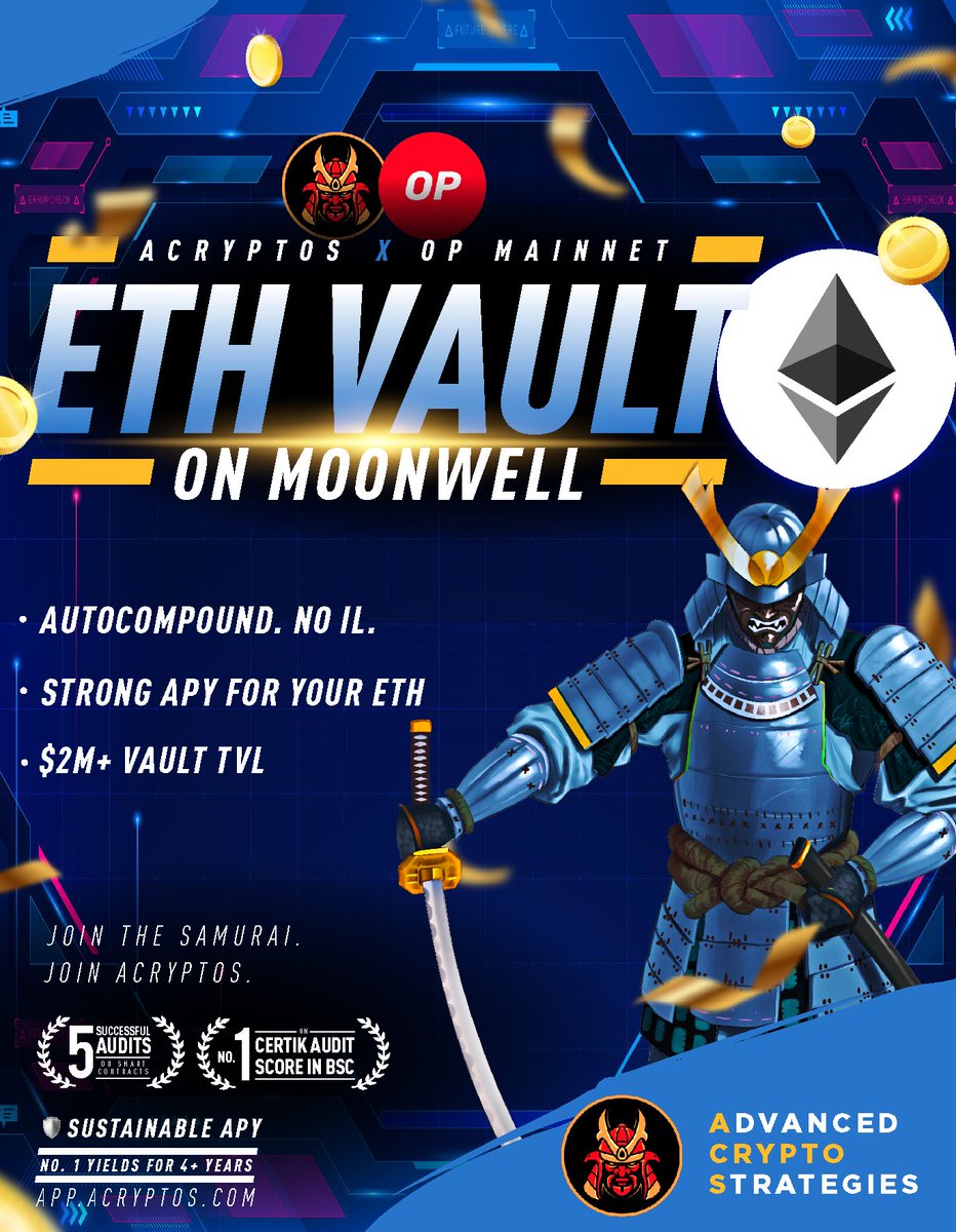 ACryptoS.com ⚔️ (@acryptosdao) on Twitter photo $ETH is breaking ATH.
Does it matter? No.
Cos our vaults grow more of your $ETH no matter what.
Single-token. Autocompounding. No IL.
$2M+ TVL now.
Check them out here:
app.acryptos.com/vaults/single/… $ETH is breaking ATH.
Does it matter? No.
Cos our vaults grow more of your $ETH no matter what.
Single-token. Autocompounding. No IL.
$2M+ TVL now.
Check them out here:
app.acryptos.com/vaults/single/…