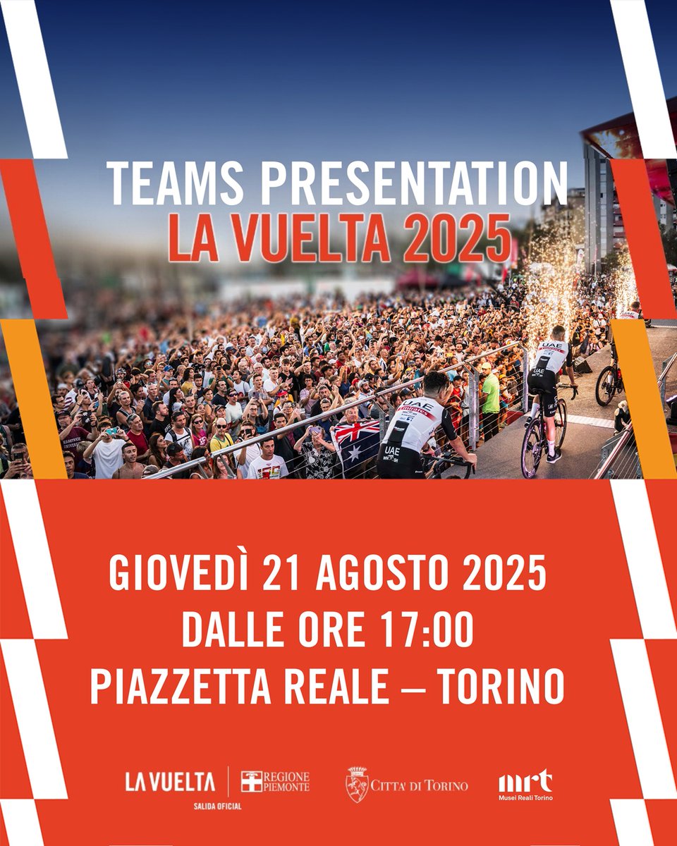 twitorino's tweet photo. 🚴‍♂ La Vuelta a Torino si accende stasera in Piazzetta Reale: spinning alle 17, dj set alle 17.45 e alle 19.30 la passerella delle 22 squadre con ospite Antonio Orozco 🎤🇪🇸 Tutto gratis, musica e ciclismo nel cuore della città! 👉 https://t.co/Rvgll0iCUp https://t.co/UdDroua7fg