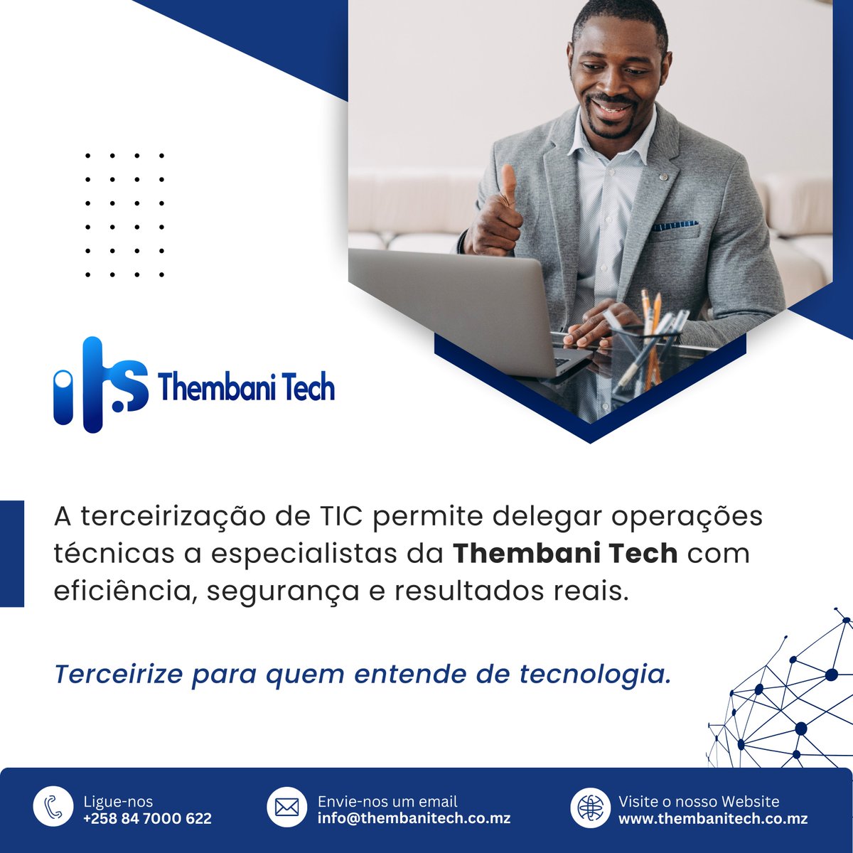 ThembaniTech's tweet photo. Economize tempo, corte custos e concentre-se no seu negócio. 

Contacto: info@thembanitech.co.mz (+258) 84 7000 622 | (+258) 87 2140 000

#ICTOutsourcing #TechManagement #ThembaniTechnology https://t.co/hBEXoVXSfr