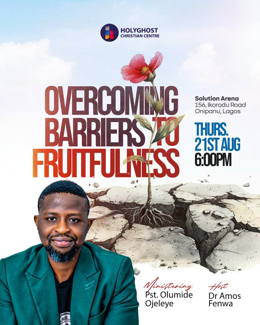 hcchq's tweet image. Tonight is the night!

Barriers are falling, fruitfulness is rising🌱
Join us for a powerful encounter at Holyghost Christian Centre — Overcoming Barriers to Fruitfulness!

🕕 6PM | Solution Arena

#OvercomingBarriers #Fruitfulness #HolySpiritMove #GodsPresence #HCCSolutionArena