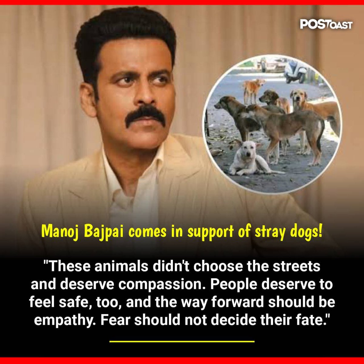 JFAnimalWelfare's tweet photo. Real men are kind to animals. 
Thank you @BajpayeeManoj Sir 
Wishing away street dogs &amp; spreading misinformation is not the solution. Sterilize, vaccinate, adopt, socialize by community participation &amp; banning of breeding is the way forward. 
#NoDogsNoVotes https://t.co/6GppHZsE3c