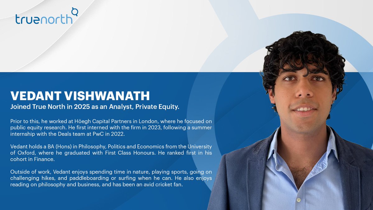 Welcome Vedant Vishwanath to the True North Private Equity team.

Wishing him the very best as he starts this new chapter with us!

#Appointment #PrivateEquity #BuildingBusiness