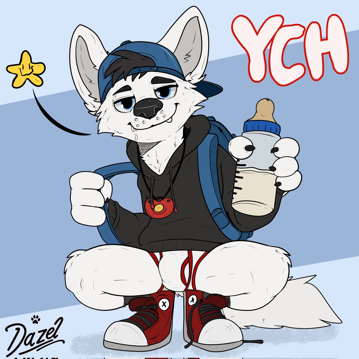 🌟 New Emergency YCH 🌟
This cool kiddo is sippin’ their bottle like a true champ — super chill, super cute, and ready to share a sip with you! 🍼✨

Fixed price: $80 (multislot, limited slots — hurry!)
Want one? All info &amp; slots here ➡️ t.me/dazelcray 🐾💛