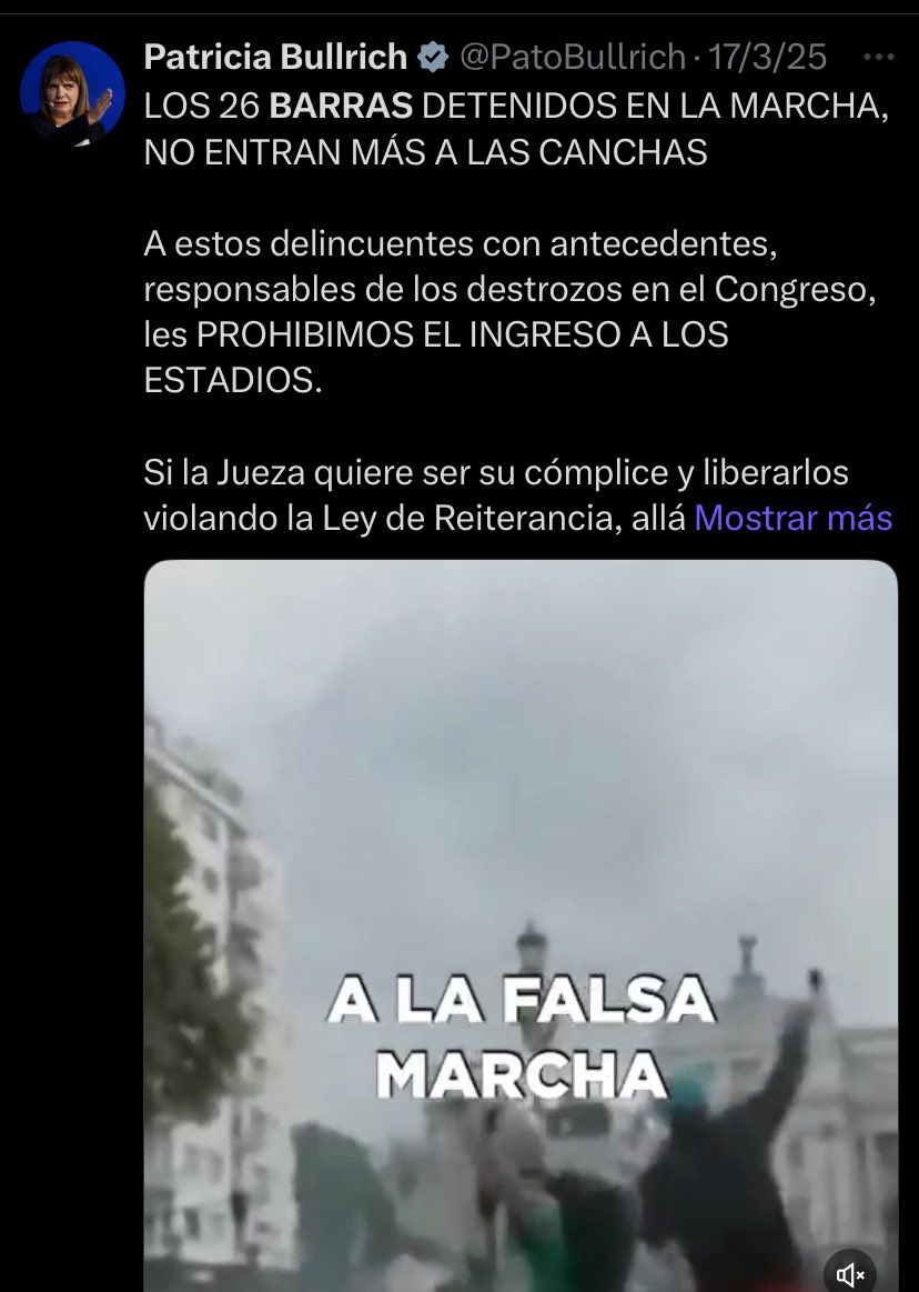 Si vas a una marcha de jubilados con la remera de tu club sos una barra brava. 

Si de verdad sos Barra brava del amigo de Patricia Bullrich, te liberan la zona para pegarle con un fierro en la cabeza A UN NENE. 

Esta todos dado vuelta en este país.
