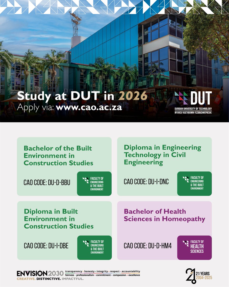 IOL's tweet photo. πΒ Study at @DUT_Tweets in 2026! Applications open via CAO. Apply early for your dream course at DUT.
π» https://t.co/MG1UcE3HAS
#Sponsored #DUT #IAMDUT #CreateTheFutureYouWant https://t.co/JEFizkj62E