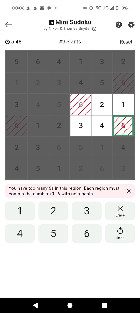 ardpok's tweet image. Mini Sudoku #9 | 5:53  ✏️
🏅 I’m on a 6-day win streak!
The classic game, made mini. Handcrafted by the originators of “Sudoku.”
lnkd.in/minisudoku. #cme3