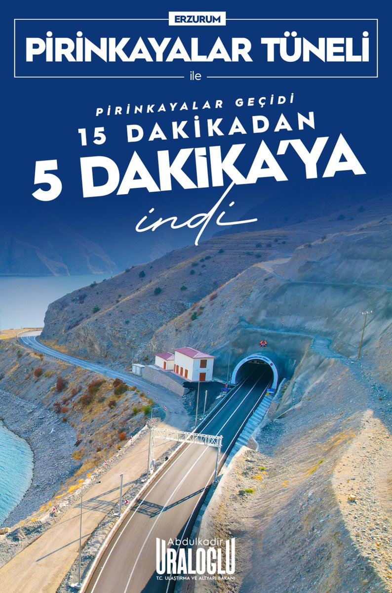 UABakanligi's tweet photo. 📍Erzurum

🏞️ Pirinkayalar Tüneli

⤵️ Seyahat süresi 15 dakikadan 5 dakikaya indi.
📏 Güzergâh 680 metre kısaldı.
💰Zamandan ve Akaryakıttan yıllık toplam 6️⃣4️⃣ Milyon TL tasarruf sağlandı.
♻️260 Ton karbon emisyonu azaltıldı.

#TürkiyeHızlanıyor 🇹🇷 https://t.co/TCjH4Bf75U