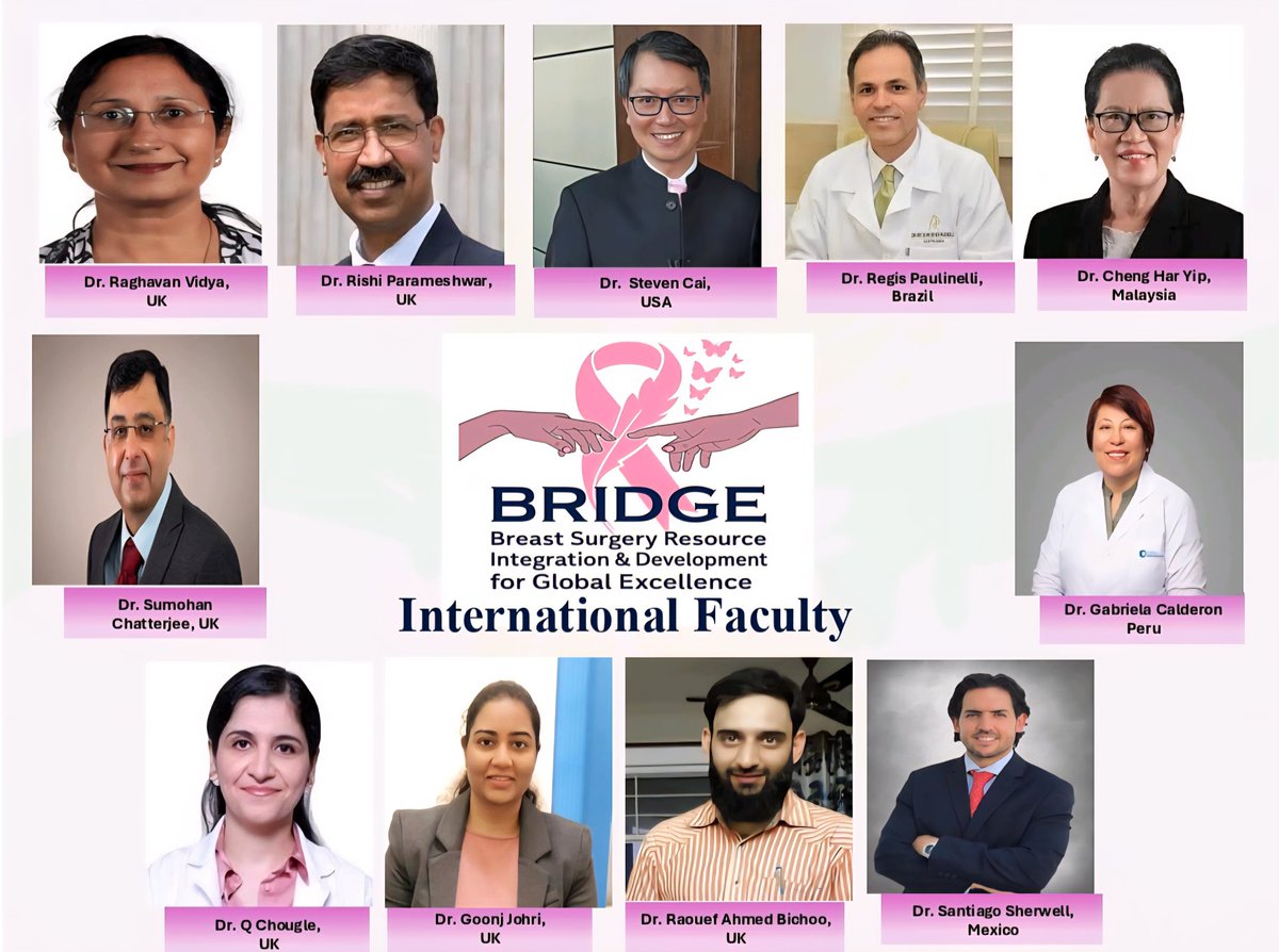 BRIDGE1837377's tweet photo. 🌍 Meet our stellar #BRIDGECourse2025 Faculty!
 🇮🇳 to 🇺🇸 🇬🇧  🇲🇾  🇲🇽  🇧🇷  &amp; 🇵🇪 Peru  global leaders in #BreastCancer unite to share resource-adapted, evidence-based care for LMICs.
 Elevating breast cancer care, together
#Globalsurgery  #BreastSurgery https://t.co/6hfCmF5xbo
