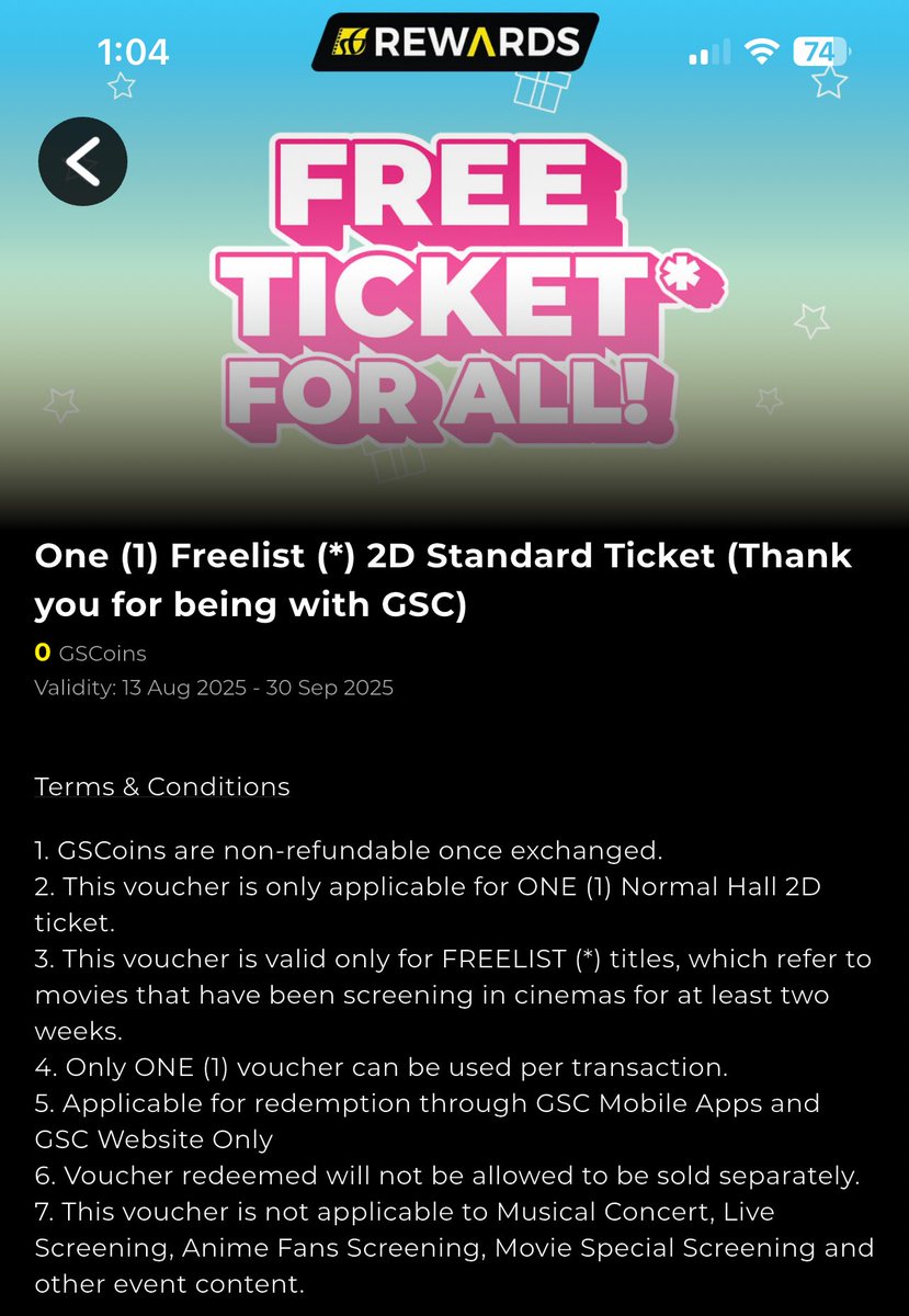 Dah download ke app GSC untuk redeem free movie ticket?