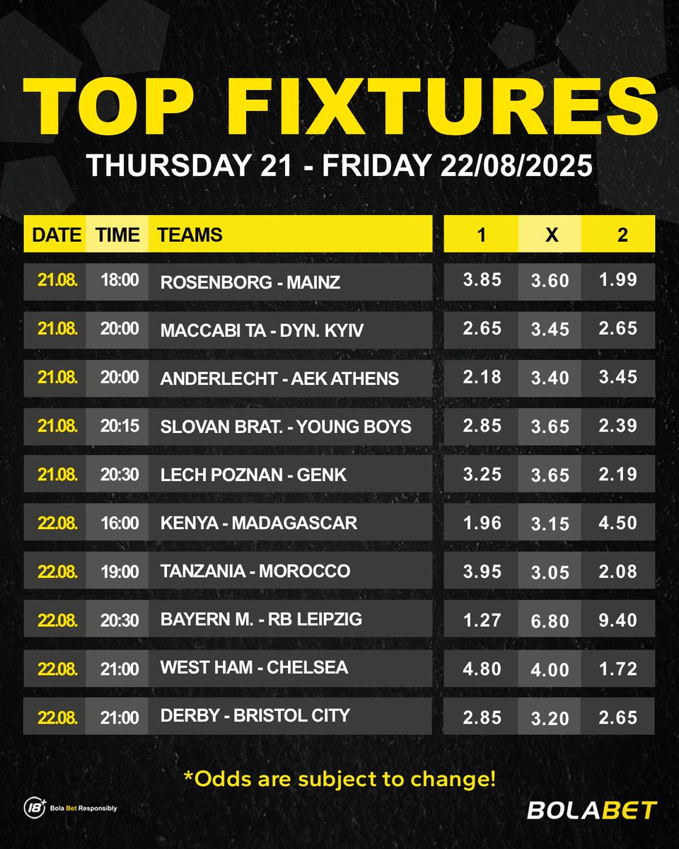 ⚽ TOP FIXTURES ⚽
👉🏽 bit.ly/4fCNH86 👈

𝘽𝙊𝙇𝘼𝘽𝙀𝙏 𝙋𝙍𝙊𝙑𝙀 𝙔𝙊𝙐 𝙆𝙉𝙊𝙒 𝙏𝙃𝙀 𝙂𝘼𝙈𝙀