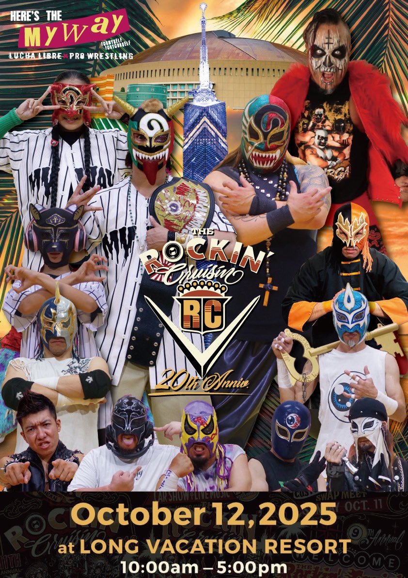 10月12日はロッキンクルージン🇺🇸🇲🇽
今年はロッキン20周年🔥
メキシコからジョルーバが来日🔥🔥🔥
西戸崎でLUCHA LIBRE🎶
チケットはDMかヴァンヴェール珈琲まで！
