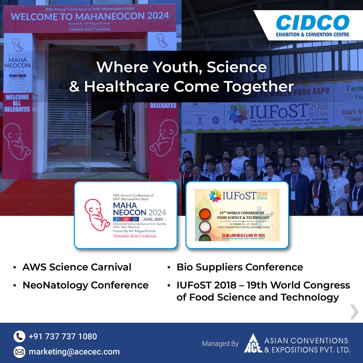 CidcoC's tweet image. From expos to sector-defining conferences, India’s most talked-about events have found their stage at the CIDCO Exhibition and Convention Centre, Navi Mumbai, the preferred hub for leaders across mobility, healthcare, science &amp;amp; more.

#ACEVenue #CECC #MICEIndia