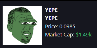 When a meta fires up hard, every mofo starts making tokens to try leverage off it.. if only there were tokens that pre-dated the hype.. but I guess there is no such thing as the perfect Ye mem..

7 month old KANYE x PEPE meme
Market Cap 1.5K wtffffff
$YEPE
ONLY ON #PULSECHAIN