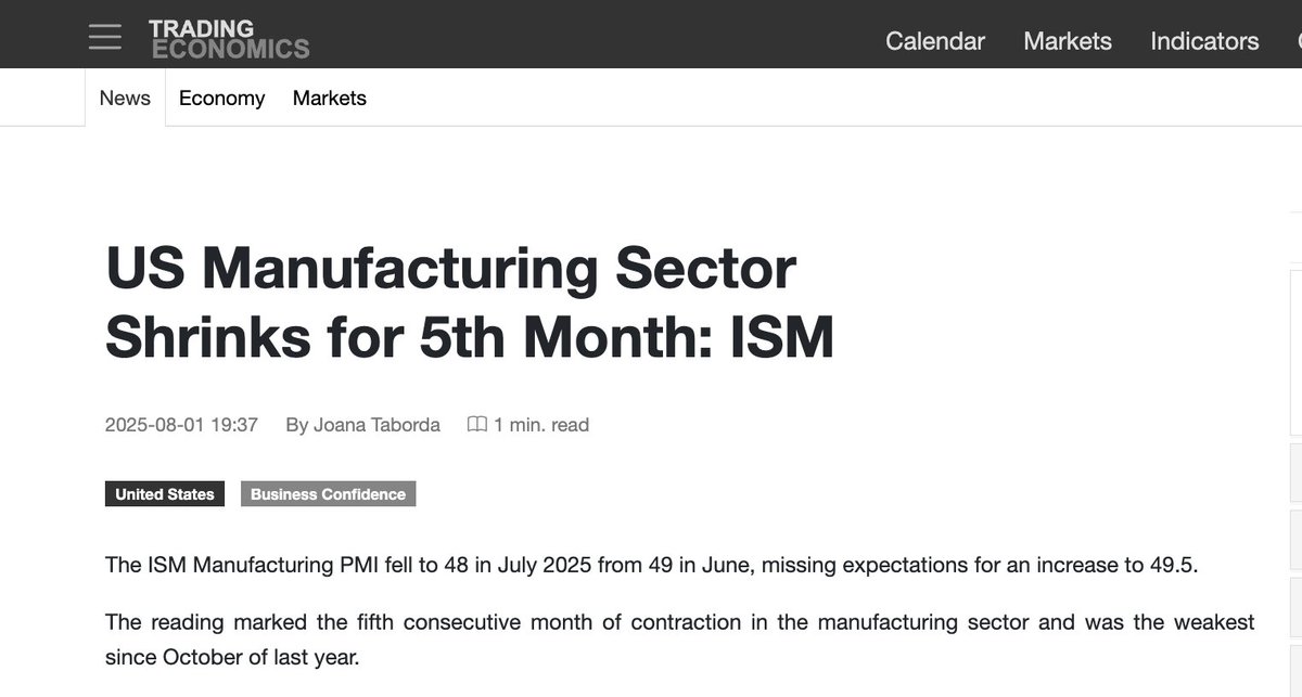 vishal4c's tweet image. We may still be in an economic crisis, given that US manufacturing has shrunk for the fifth month. No real bull market until the ISM-PMI rises sharply above 55
tradingeconomics.com/united-states/…