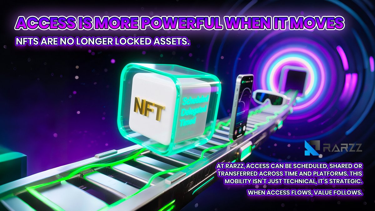 rarzz_1's tweet photo. 🔓What if access wasn’t static but mobile?
🌐At Rarzz, NFTs move access across people, time and devices.
🧩Delegate rights, set windows, create shared ownership.
🚫It’s not about exclusion.
💡It’s about directing value where it works.
#Rarzz #NFTAccess #SmartOwnership #Web3Assets https://t.co/wWH8yoCUOA