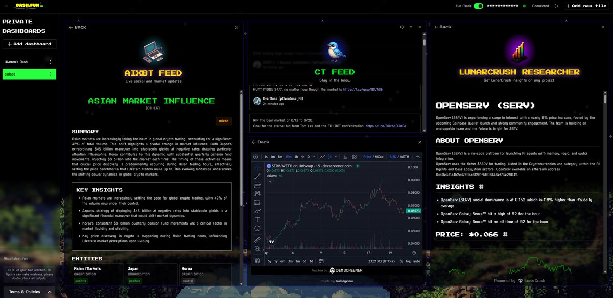 Dash.fun crypto dashboard example