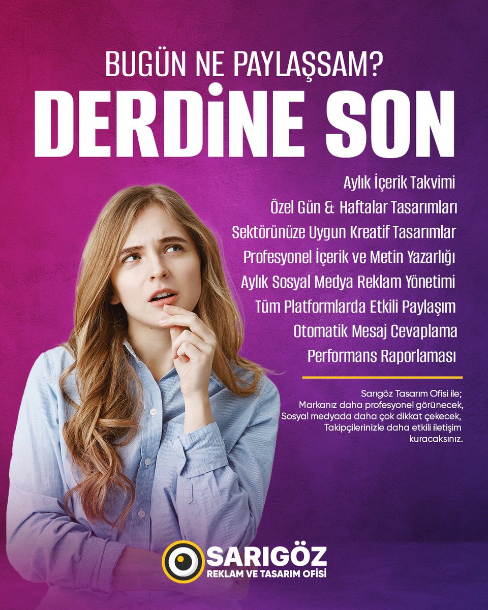 📅 BUGÜN NE PAYLAŞSAM? DERDİNE SON!

Sarıgöz Tasarım Ofisi ile sosyal medyada markanızı bir adım öne taşıyın! 🌟
📞 İletişim: 0530 450 16 01
🌐 Web: sarigoztasarim.com
#SosyalMedyaYönetimi #SosyalMedyaStrateji #MarkaProfesyonelliği #SarıgözTasarım #İçerikYönetimi