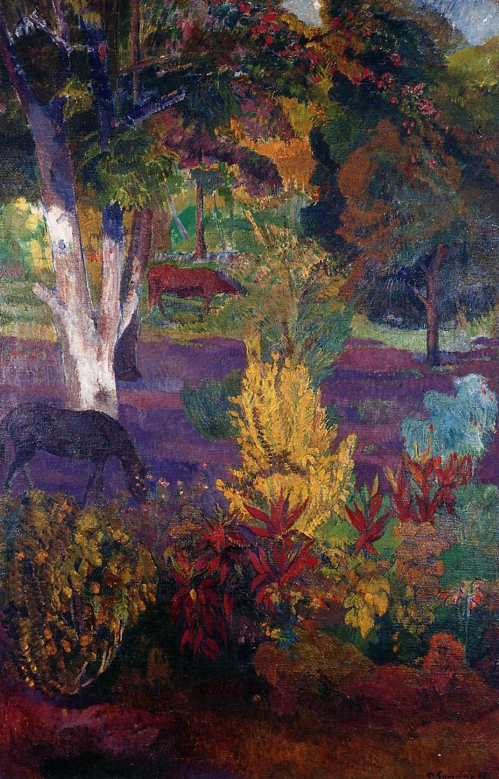 Marquesan landscape with horses, 1901 #artbots #gauguin