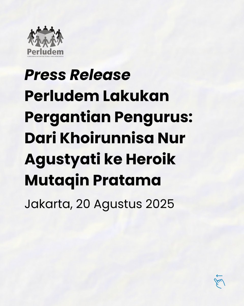 perludem's tweet image. Perludem lakukan pergantian pengurus. Terima kasih Khoirunnisa N. Agustyati atas 13 tahun pengabdian. Estafet kini diteruskan oleh Heroik Mutaqin Pratama untuk terus mengawal demokrasi dan pemilu yang lebih baik. 👏

#perludem