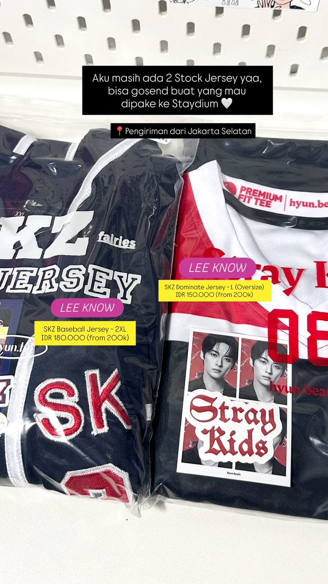 Ready Jersey (Discount from 200k)
📍Jakarta Selatan

LEE KNOW - Baseball (2XL) 
180k 
LEE KNOW - Dominate (L) 
150k