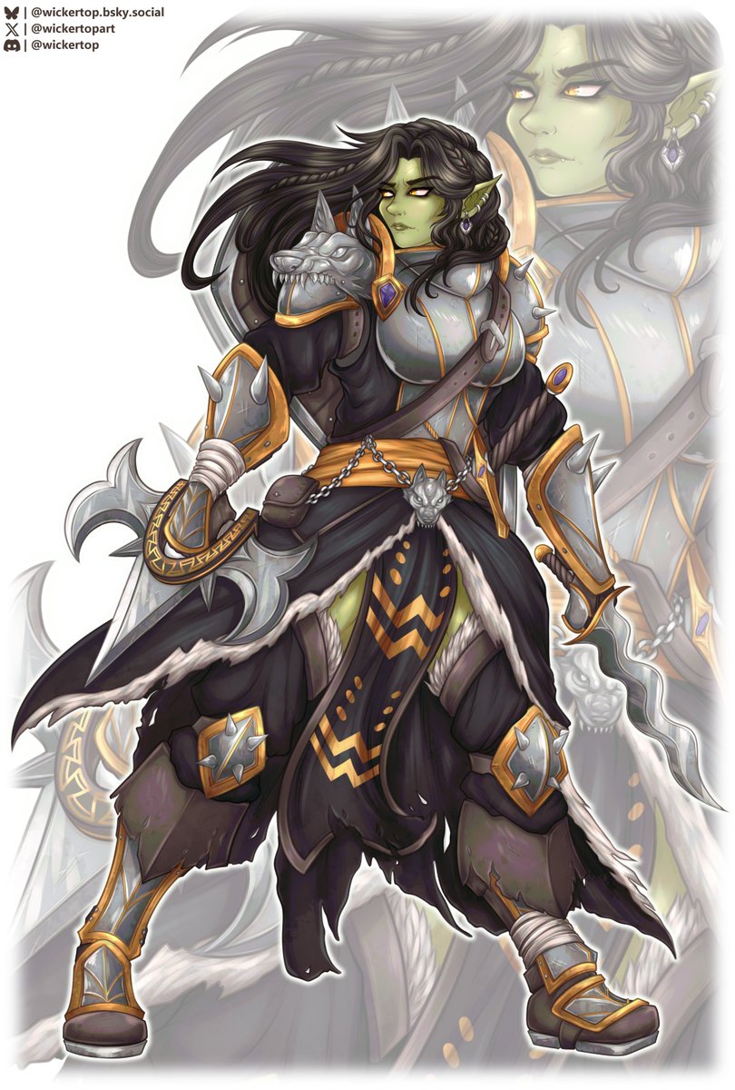 And here we have Nem Ghar, the #Orc #Fighter! ♥#Pathfinder #PF2E  #ttrpgart #ttrpgartist  #dungeonsanddragons #Dndart #Dndcharacter #fantasyart #fantasy #warrior #characterdesign #characterart #commission #commissionedart #commissionsopen