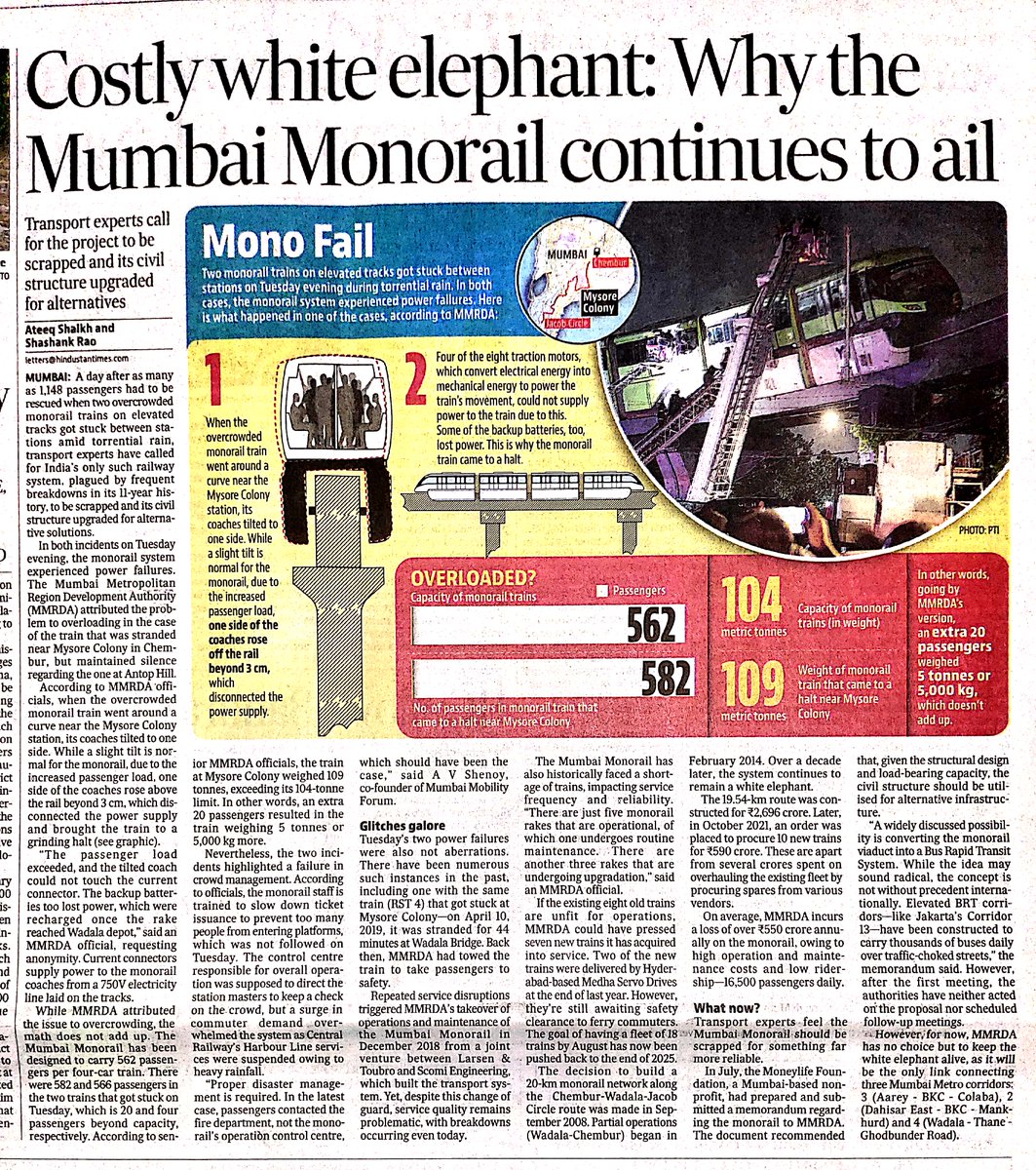 mumbaimatterz's tweet image. Costly White Elephant 

Mumbai’s monorail, always plagued with issues &amp;amp; stalled amid heavy rain due to oveloading, continues to ail &amp;amp; fail.

What NEXT?

#Monorail #MumbaiMonorail

@HT_Mumbai @HTMumbai

hindustantimes.com/cities/mumbai-…