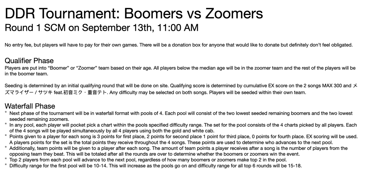 Selzla's tweet photo. DDR Tournament: Boomers vs Zoomers Round 1 SCM on September 13th, 11:00 AM Come by to play or just hang out if interested! https://t.co/tjTmaEEpWU