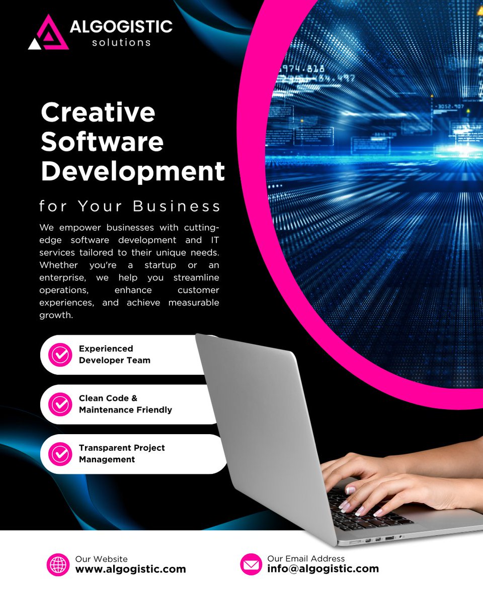 algogistic's tweet image. 🚀 Creative Software Development, Built for Growth 
At Algogistic Solutions, we don’t just build software; we build solutions tailored to your business needs.
💡 Let’s transform your idea into impact.
👉 Visit us at algogistic.com
 | 📩 info@algogistic.com

#algogistic