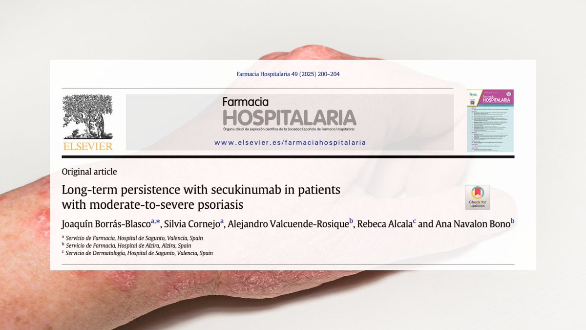 Farmacia Hospitalaria (@farm_hosp) on Twitter photo 📊🇬🇧 Secukinumab shows high persistence and effectiveness in real-world clinical practice.
➡️ revistafarmaciahospitalaria.es/es-long-term-p…
<a href="/gteii_sefh/">GTEII-SEFH</a> #RevistaFarmaciaHospitalaria 📊🇬🇧 Secukinumab shows high persistence and effectiveness in real-world clinical practice.
➡️ revistafarmaciahospitalaria.es/es-long-term-p…
<a href="/gteii_sefh/">GTEII-SEFH</a> #RevistaFarmaciaHospitalaria
